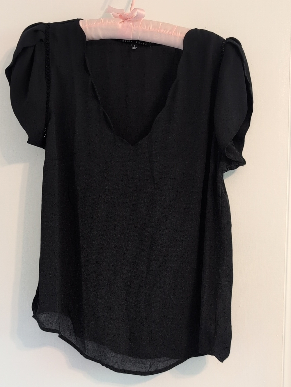 Haute Monde Black V-Neck Flutter Sleeve Blouse